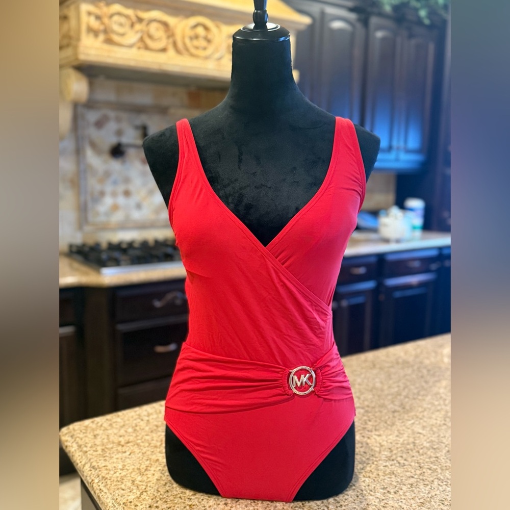 Michael Kors one piece wrap halter top swim suit